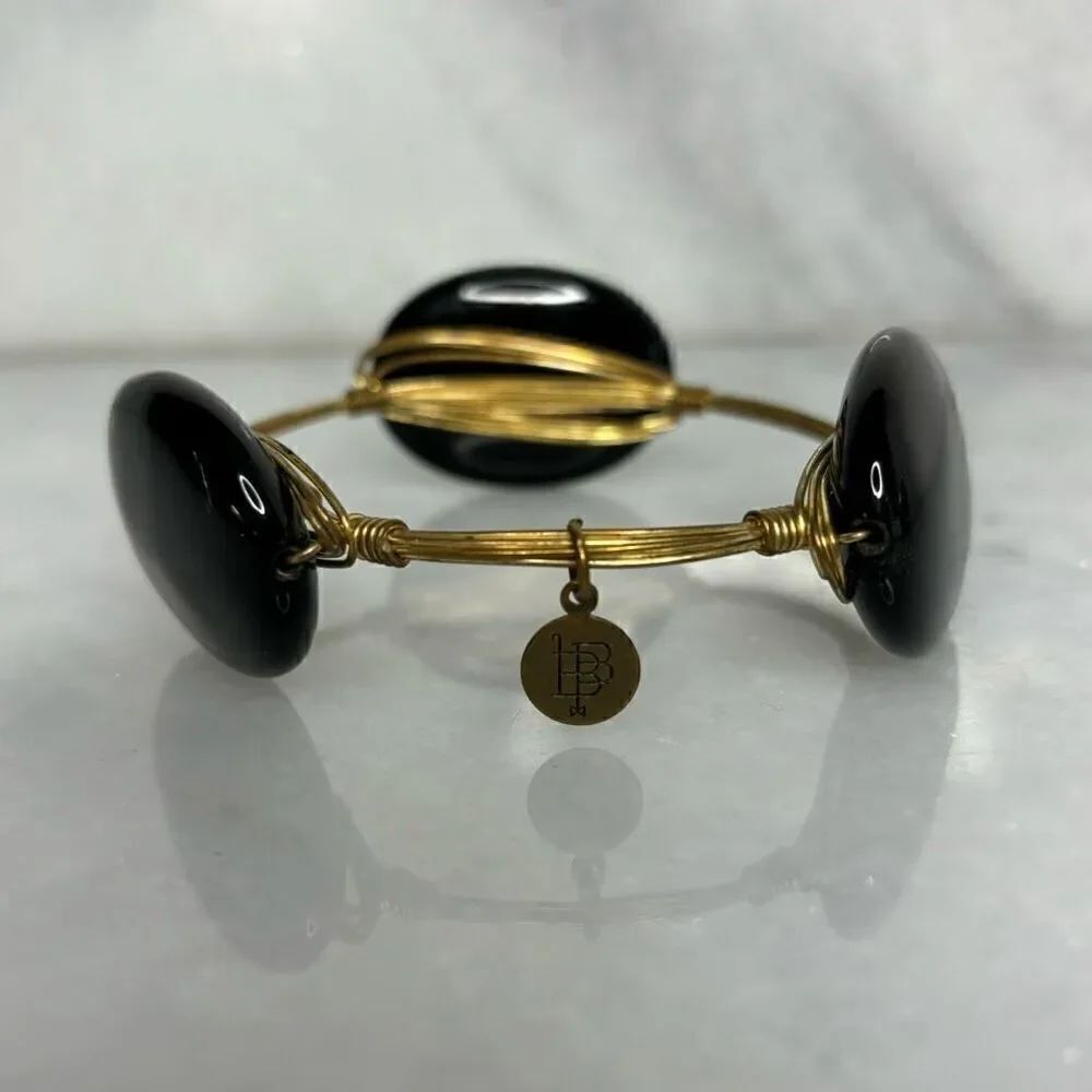 Bourbon And Boweties Standard Black Gemstone Bangle Bracelet